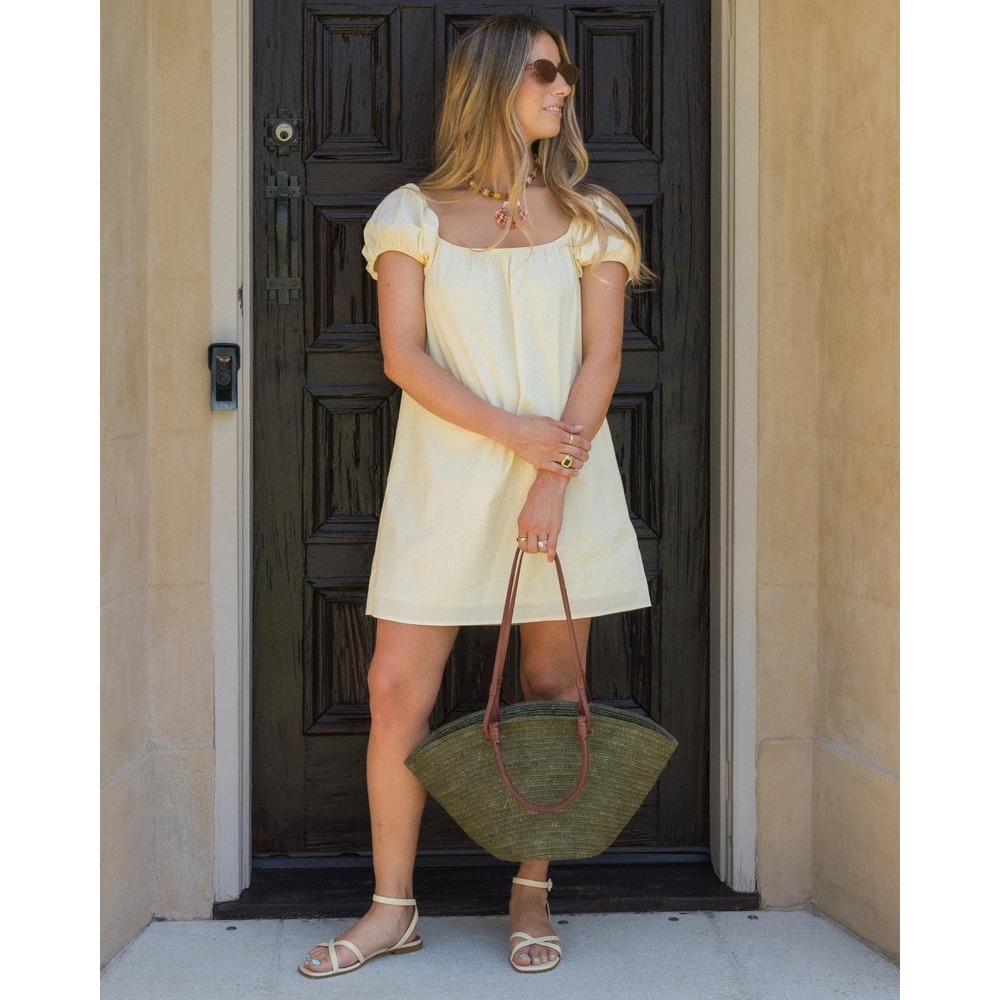 Few Moda x Ali Sisto Daniel Sawyer Butter Yellow Cotton Puff Sleeve Mini Dress S